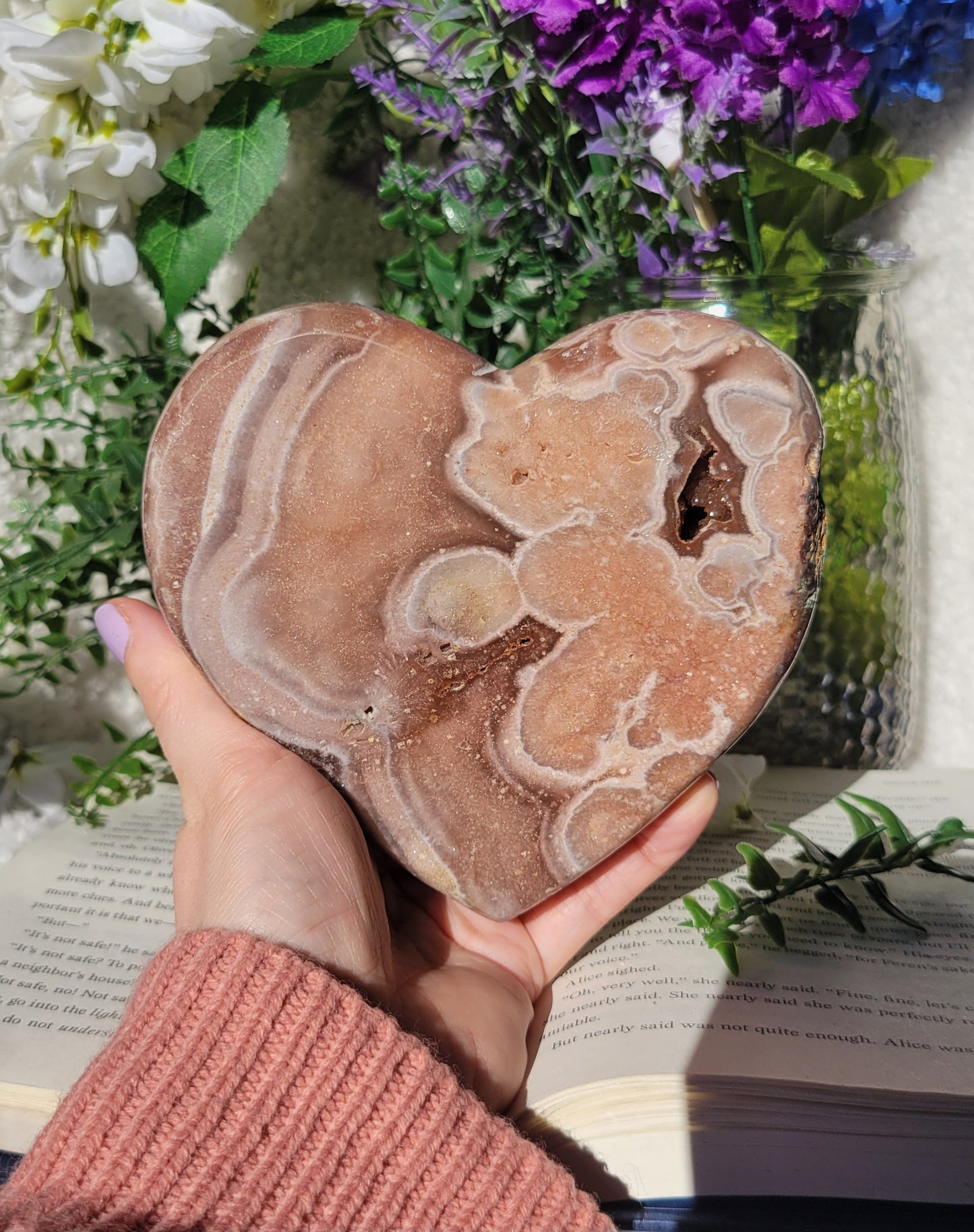 Druzy Brazil pink amethyst heart