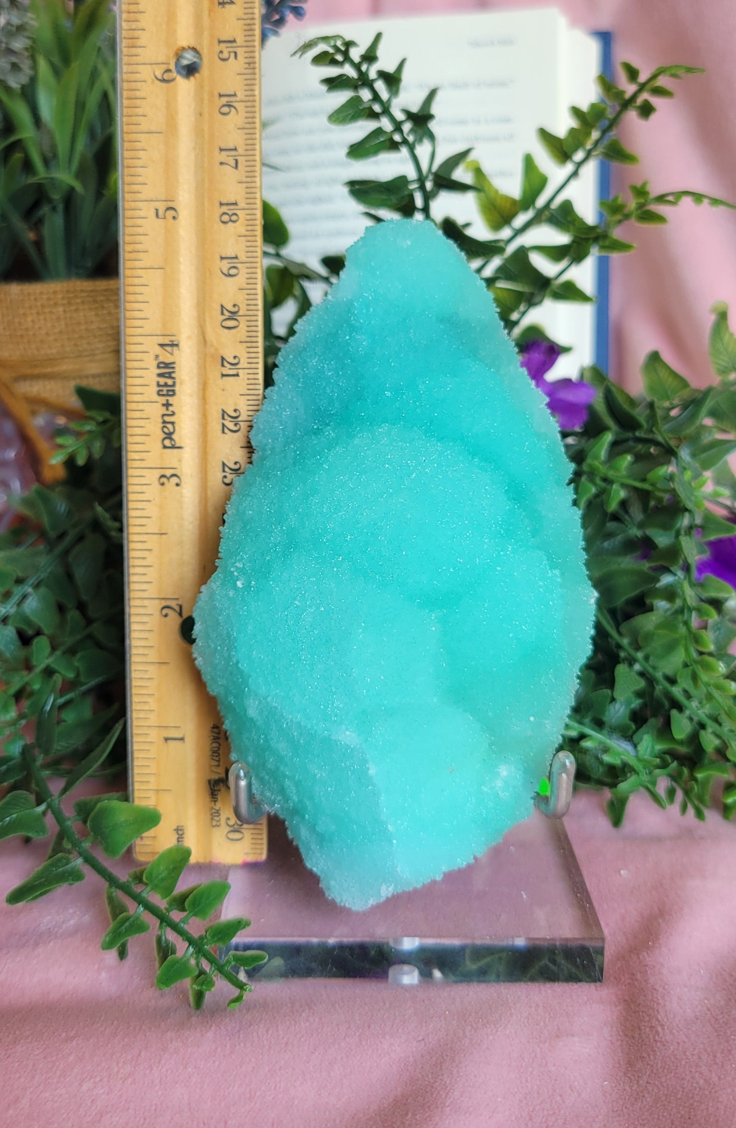Icy blue aragonite specimen