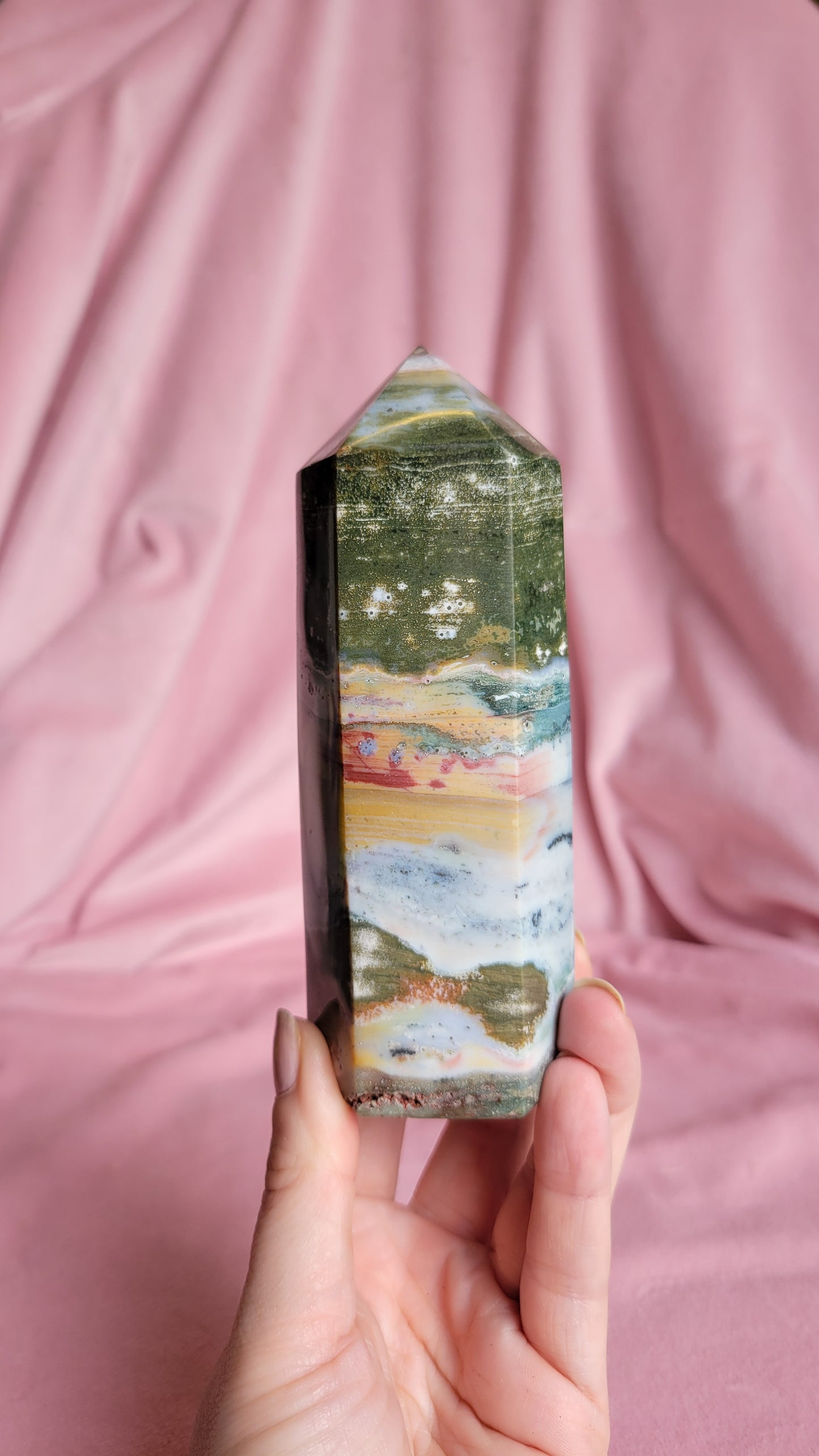 Chunky colorful sea jasper tower