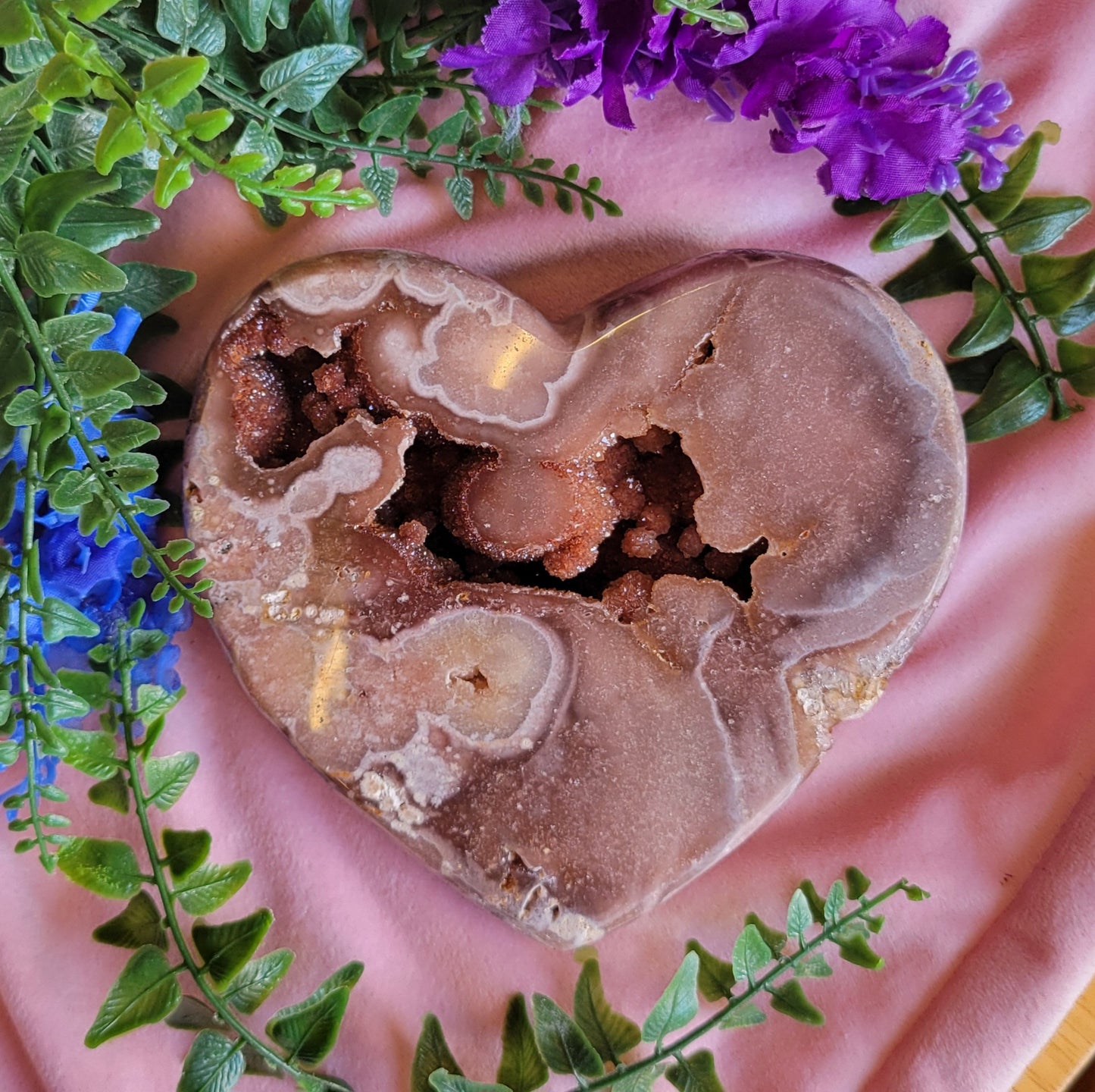 Druzy Brazil pink amethyst heart