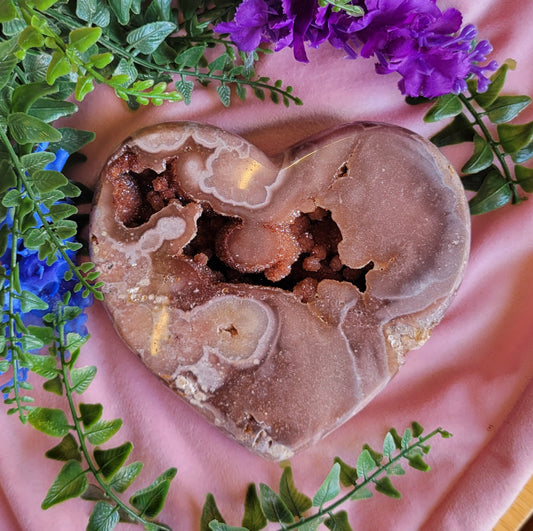 Druzy Brazil pink amethyst heart