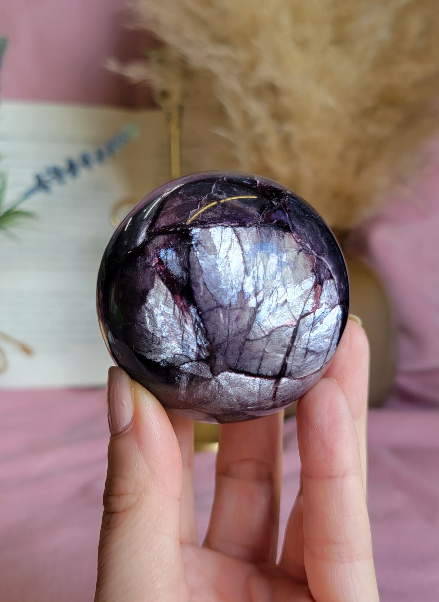 Gem lepidolite sphere 58mm