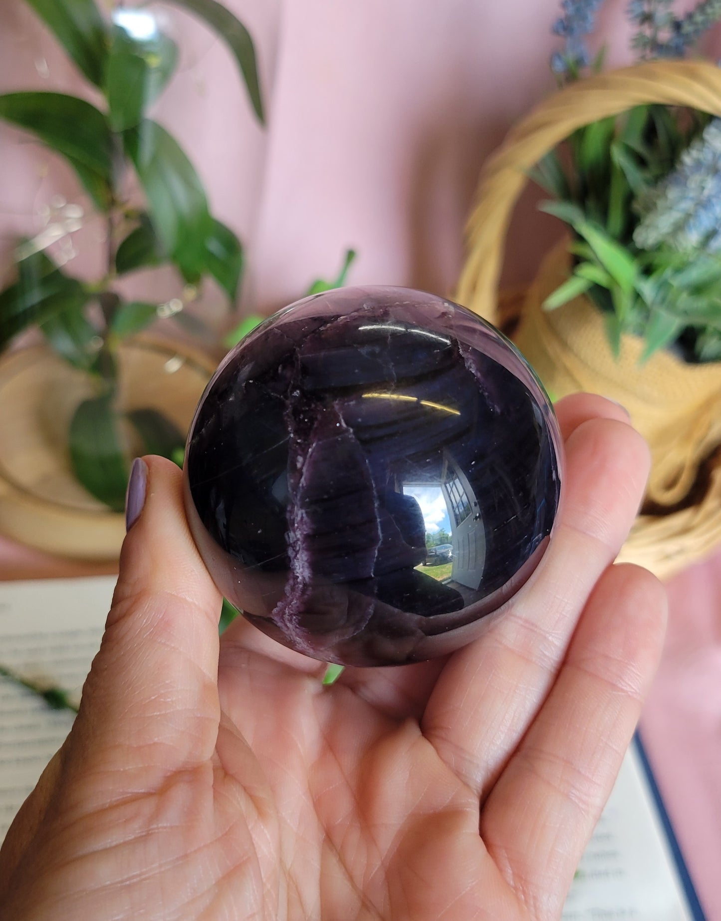 Gem lepidolite sphere 59mm