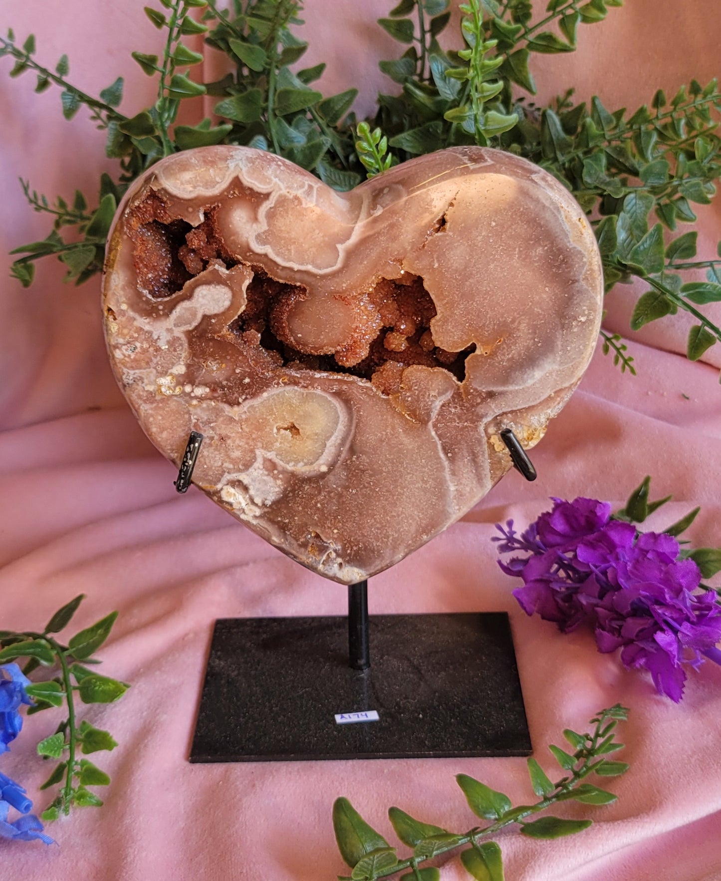 Druzy Brazil pink amethyst heart