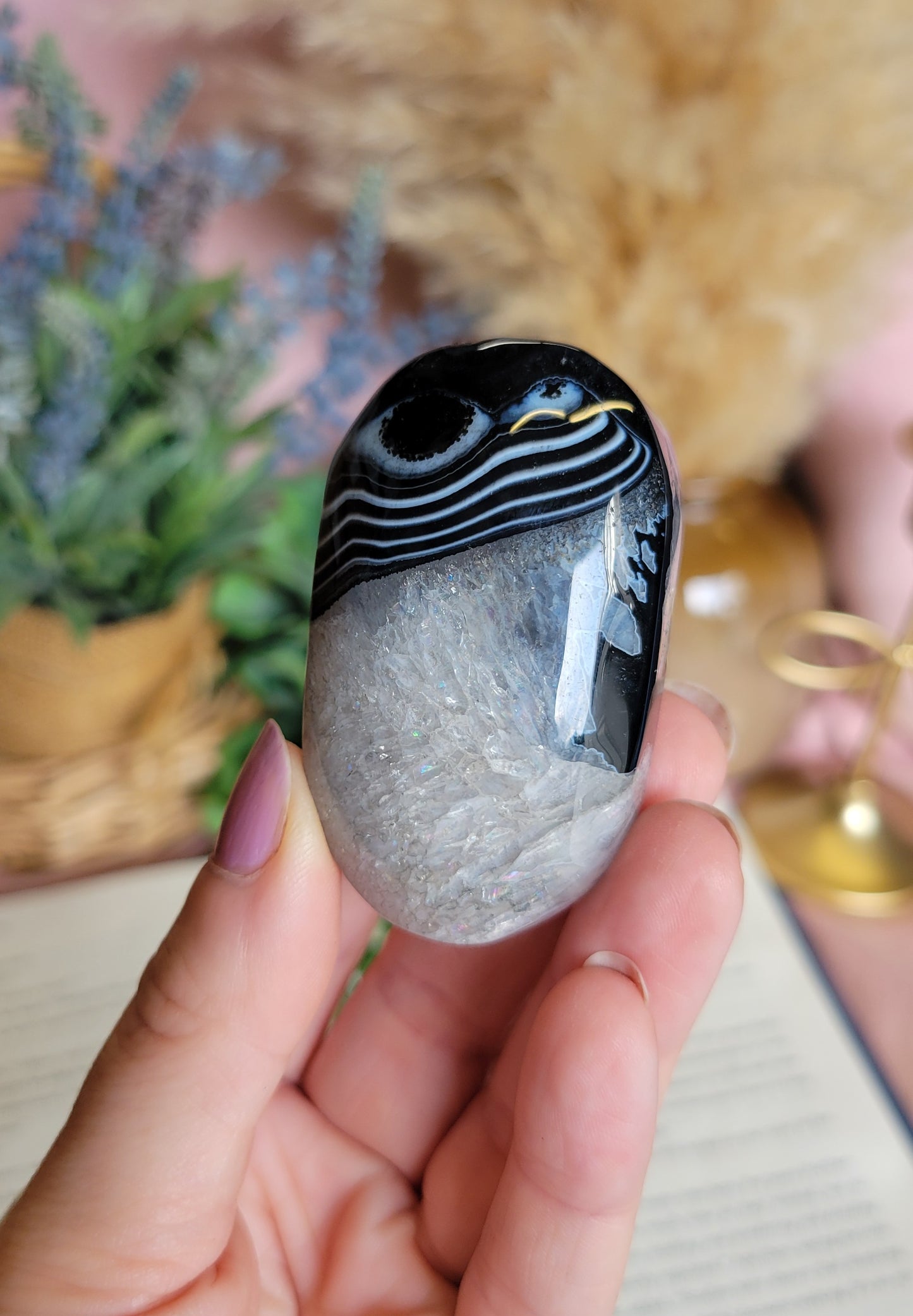Banded black agate palm