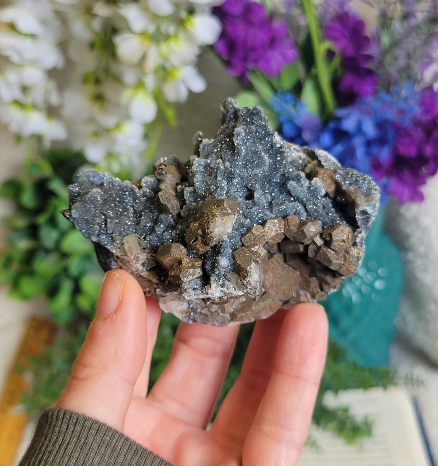 Black calcite druzy chalcedony specimen
