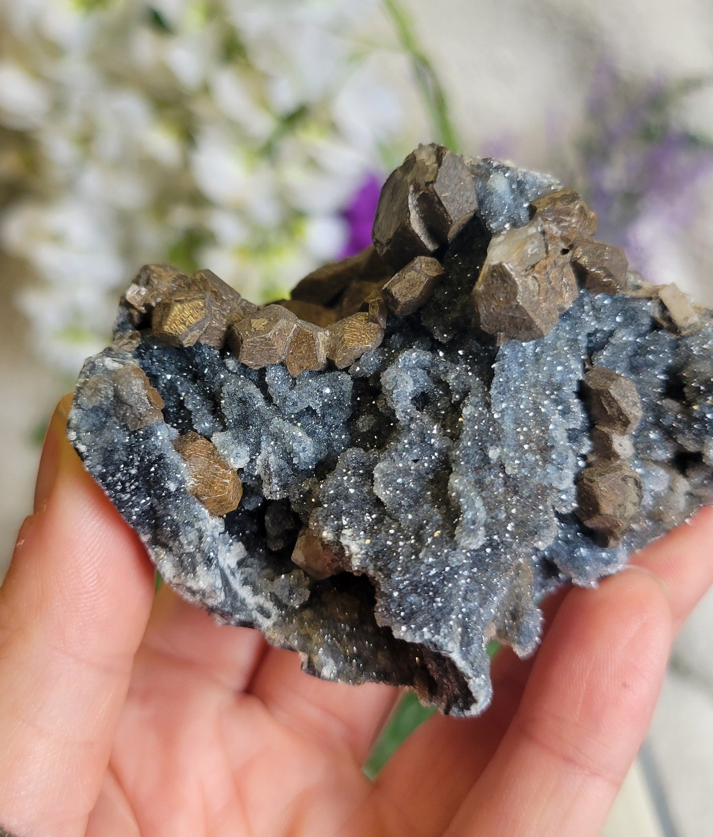 Black calcite druzy chalcedony specimen